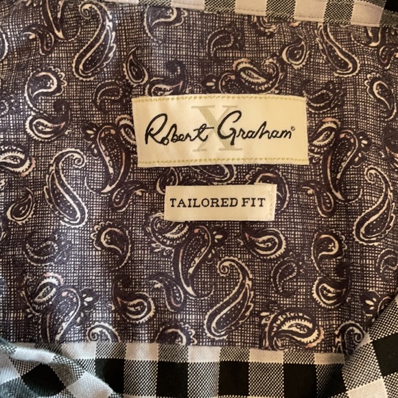 Robert graham black/gray casual button Down plaid shirt tailored fit - Picture 7 of 8
